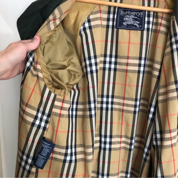 BURBERRYS Vintage 80s Trench Coat Mac Women's UK 10 Long Green Nova Check Belt - Picture 14 of 16